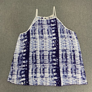 Hippie Laundry Spaghetti‎ Strap Top Pleated Large Tie Dye Blue White Polyester